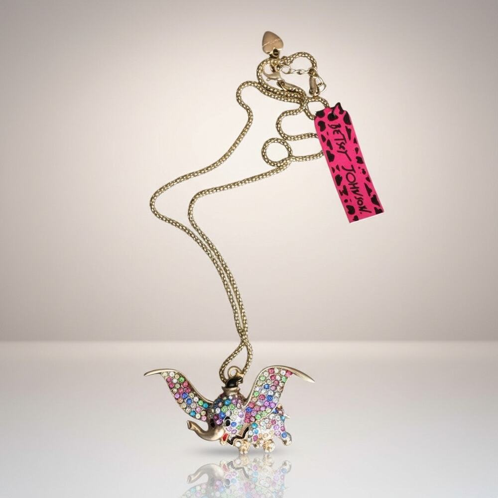 Betsey Johnson Disney Dumbo Necklace  Crystal Elephant Circus NWT